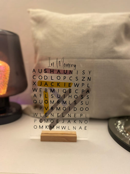 Memorial Personalised acrylic wordsearch