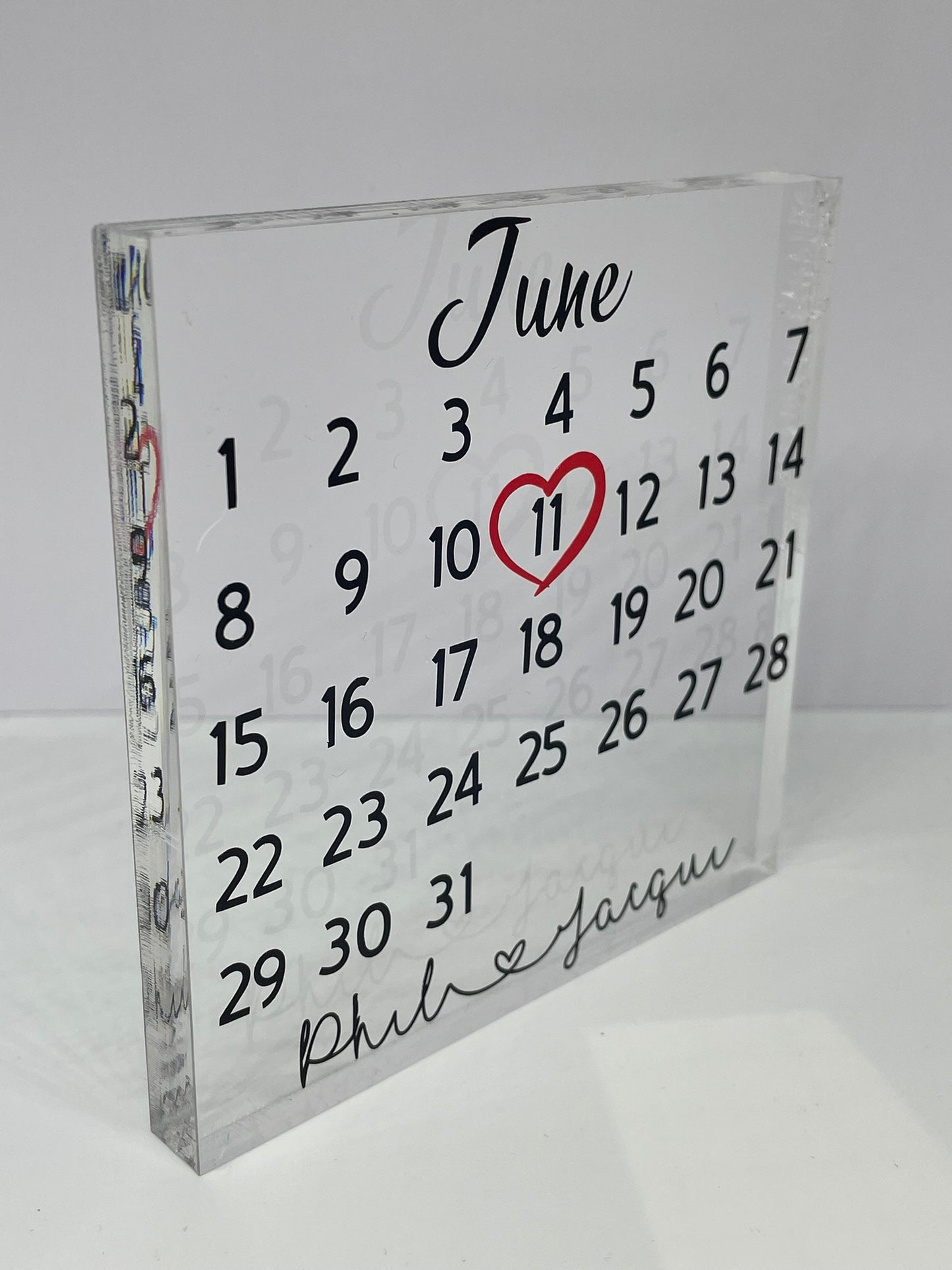 Free standing Personalised acrylic calendar block