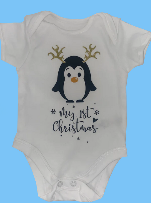 Personalised My First Christmas Vest 0-3 / 3-6 Months Penguin