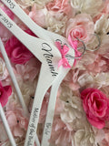White wooden wedding hangers