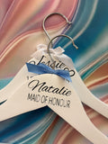White wooden wedding hangers